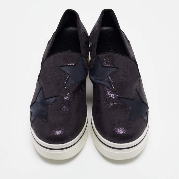 Pre Owned Stella McCartney Metallic Faux Leather Elyse Star  Slip On Sneakers Size 41