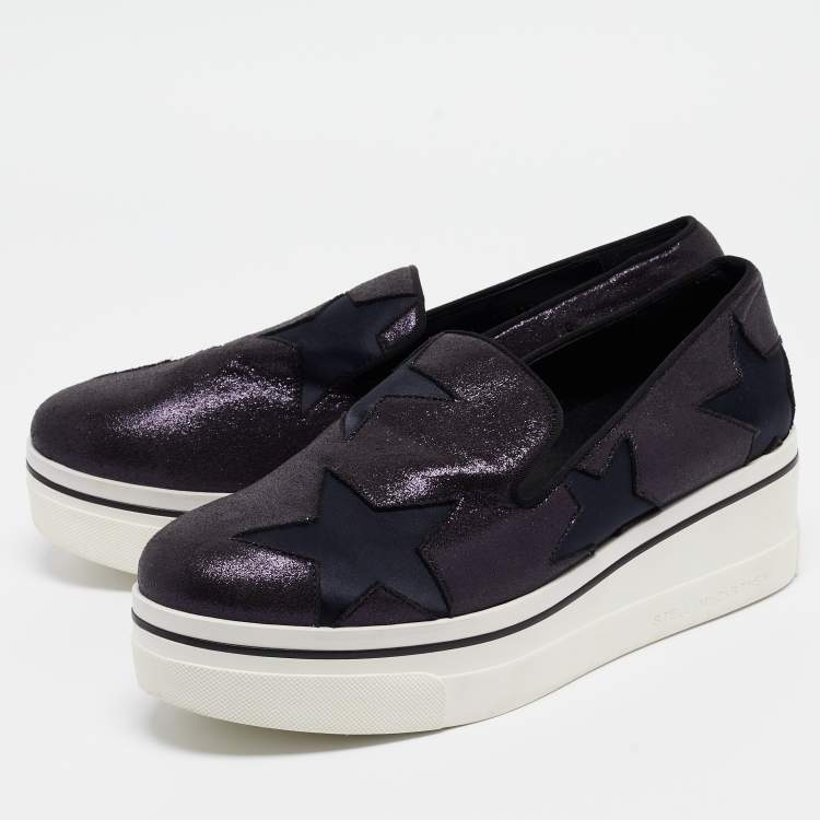 Pre Owned Stella McCartney Metallic Faux Leather Elyse Star  Slip On Sneakers Size 41