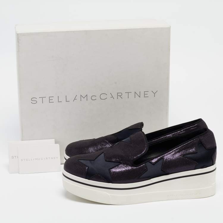 Pre Owned Stella McCartney Metallic Faux Leather Elyse Star  Slip On Sneakers Size 41