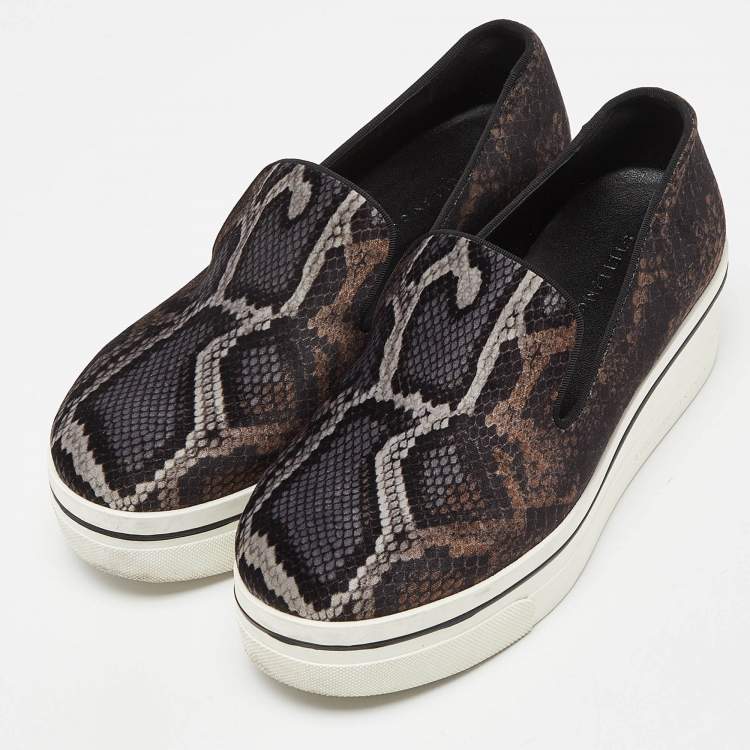 Pre Owned Stella McCartney Brown/Black Velvet Binx Star Platform Slip On Sneakers Size 37