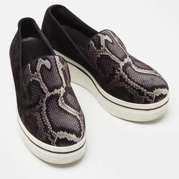 Pre Owned Stella McCartney Brown/Black Velvet Binx Star Platform Slip On Sneakers Size 37
