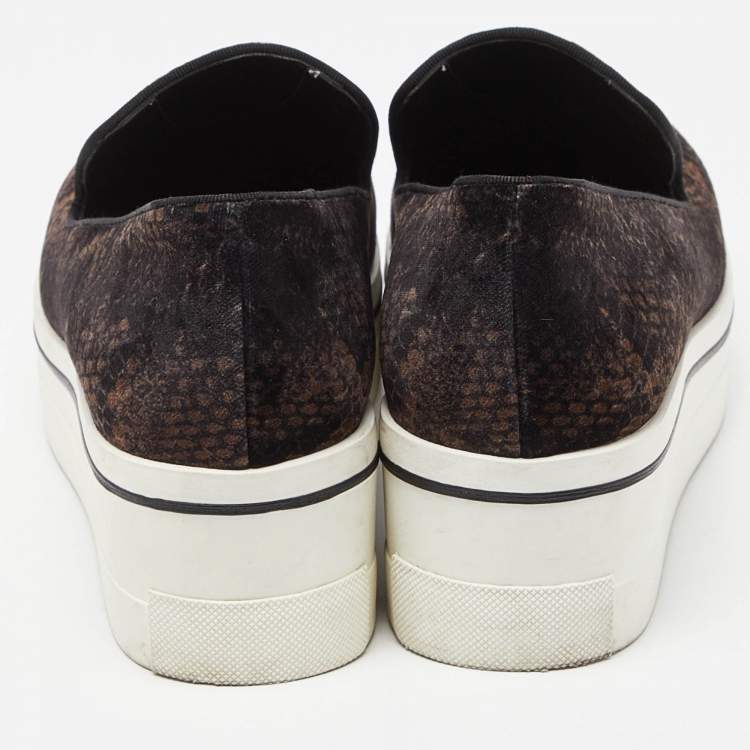 Pre Owned Stella McCartney Brown/Black Velvet Binx Star Platform Slip On Sneakers Size 37