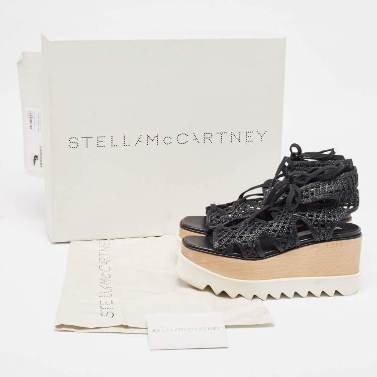 Pre Owned Stella McCartney Black Raffia Elyse Platform Wedge Sandals Size 36.5