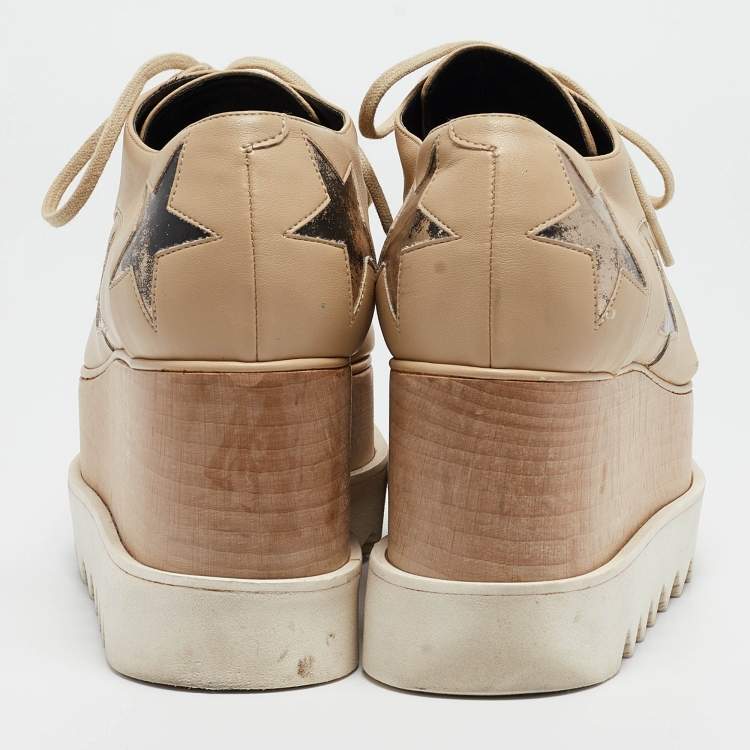 Pre Owned Stella McCartney Beige Faux Leather  Elyse Star  Sneakers Size 36