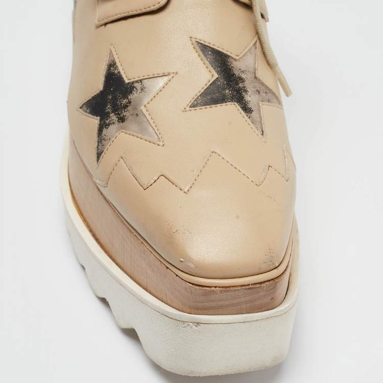 Pre Owned Stella McCartney Beige Faux Leather  Elyse Star  Sneakers Size 36
