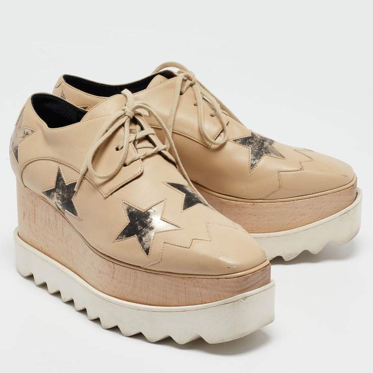 Pre Owned Stella McCartney Beige Faux Leather  Elyse Star  Sneakers Size 36