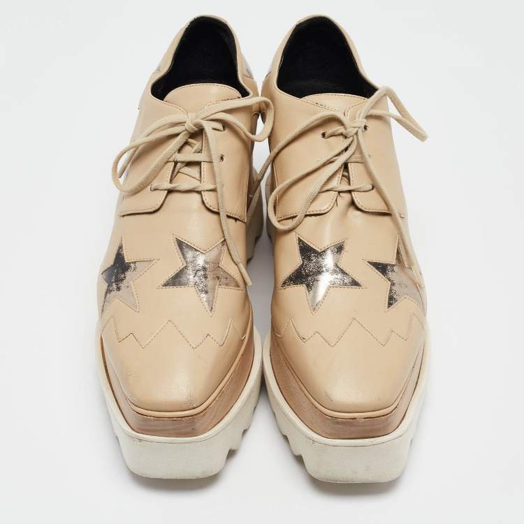 Pre Owned Stella McCartney Beige Faux Leather  Elyse Star  Sneakers Size 36