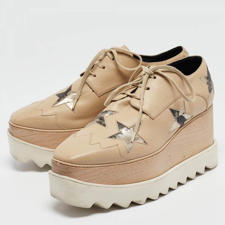 Pre Owned Stella McCartney Beige Faux Leather  Elyse Star  Sneakers Size 36
