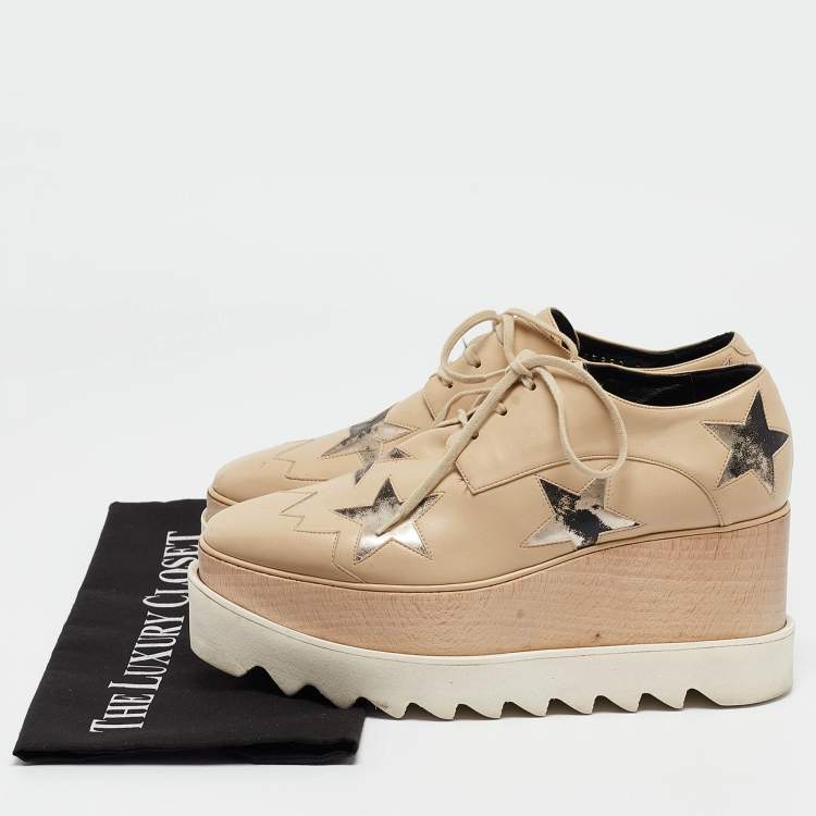 Pre Owned Stella McCartney Beige Faux Leather  Elyse Star  Sneakers Size 36