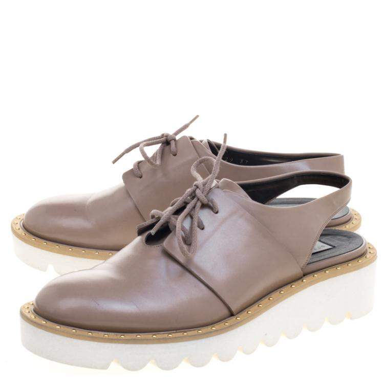 Pre Owned Stella McCartney Beige Faux Leather Slingback Oxfords Size 37