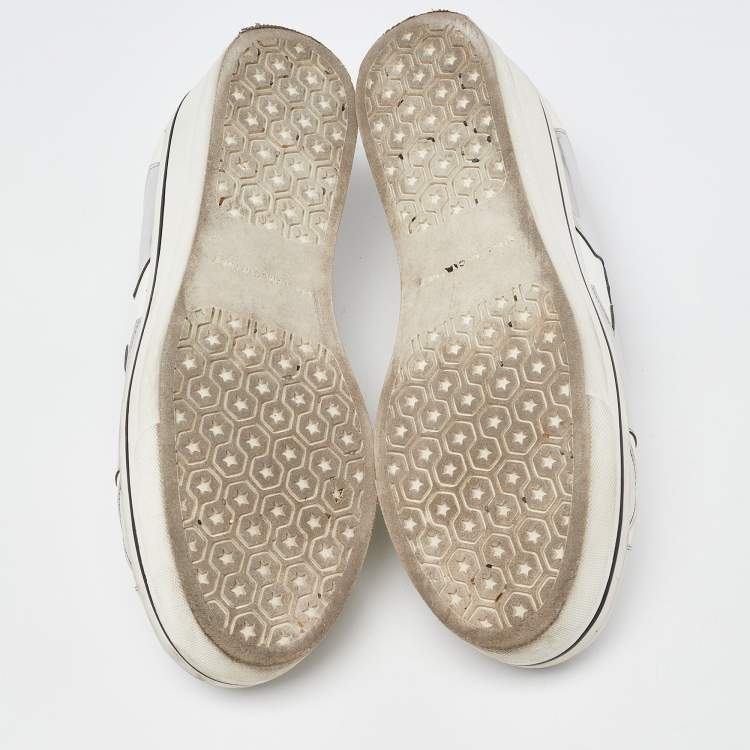 Pre Owned Stella McCartney White/Silver Faux Leather Star Platform Binx Slip On Sneakers Size 40