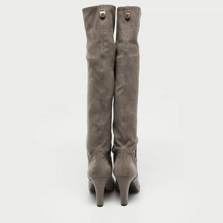 Pre Owned Stella McCartney Grey Suede Knee Length Boots Size 39