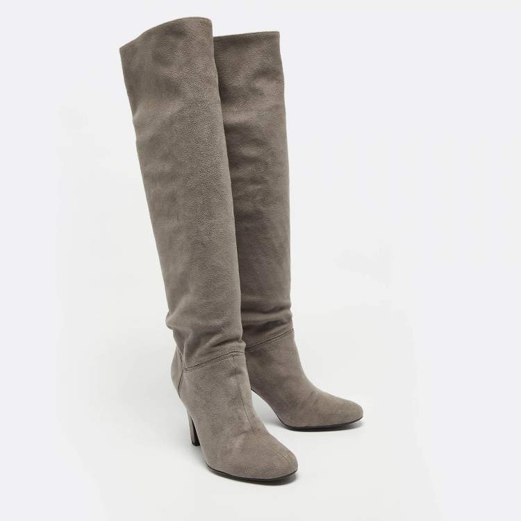 Pre Owned Stella McCartney Grey Suede Knee Length Boots Size 39