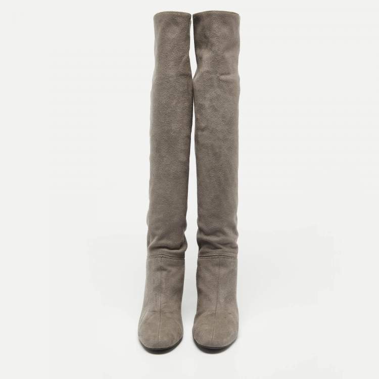 Pre Owned Stella McCartney Grey Suede Knee Length Boots Size 39