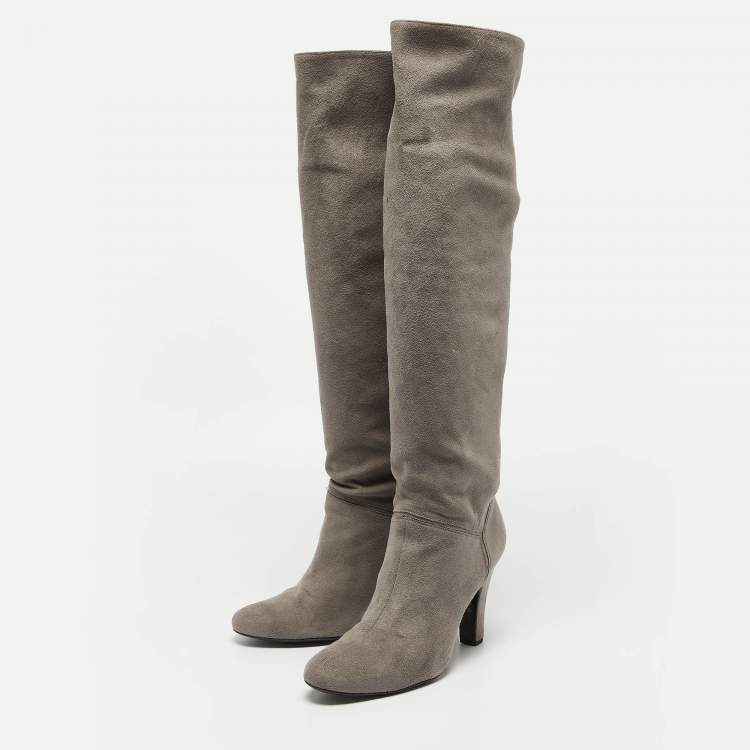 Pre Owned Stella McCartney Grey Suede Knee Length Boots Size 39