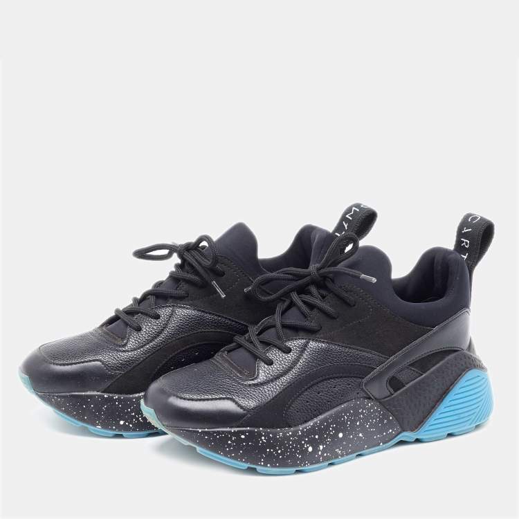 Pre Owned Stella McCartney Black Faux Leather And Faux Suede Eclypse Velcro Low Top Sneakers Size 36