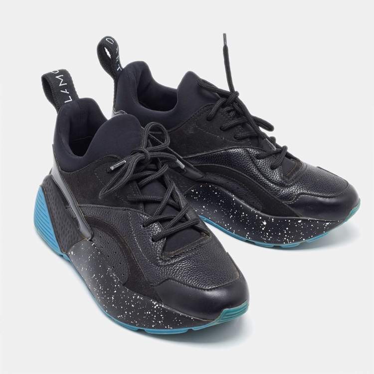 Pre Owned Stella McCartney Black Faux Leather And Faux Suede Eclypse Velcro Low Top Sneakers Size 36