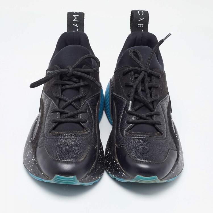 Pre Owned Stella McCartney Black Faux Leather And Faux Suede Eclypse Velcro Low Top Sneakers Size 36