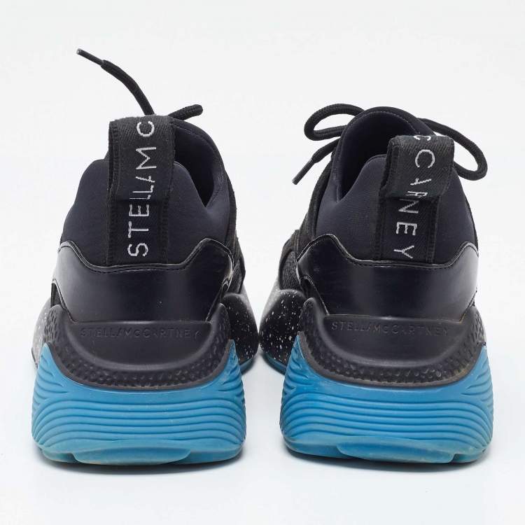 Pre Owned Stella McCartney Black Faux Leather And Faux Suede Eclypse Velcro Low Top Sneakers Size 36