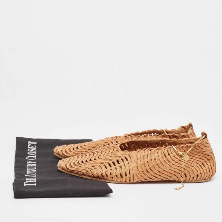 Pre Owned Stella McCartney Brown Woven Fabric Ballet Flats Size 37.5