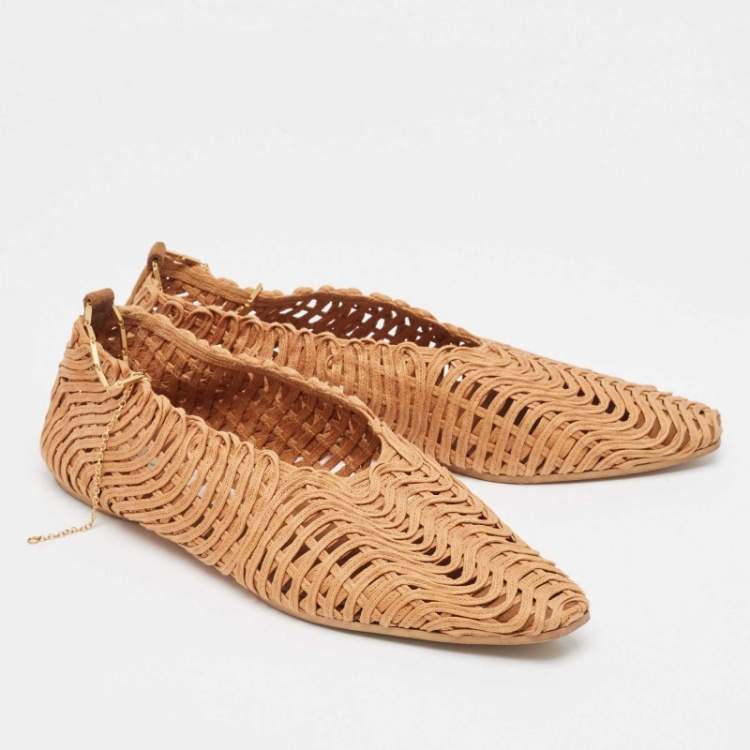 Pre Owned Stella McCartney Brown Woven Fabric Ballet Flats Size 37.5