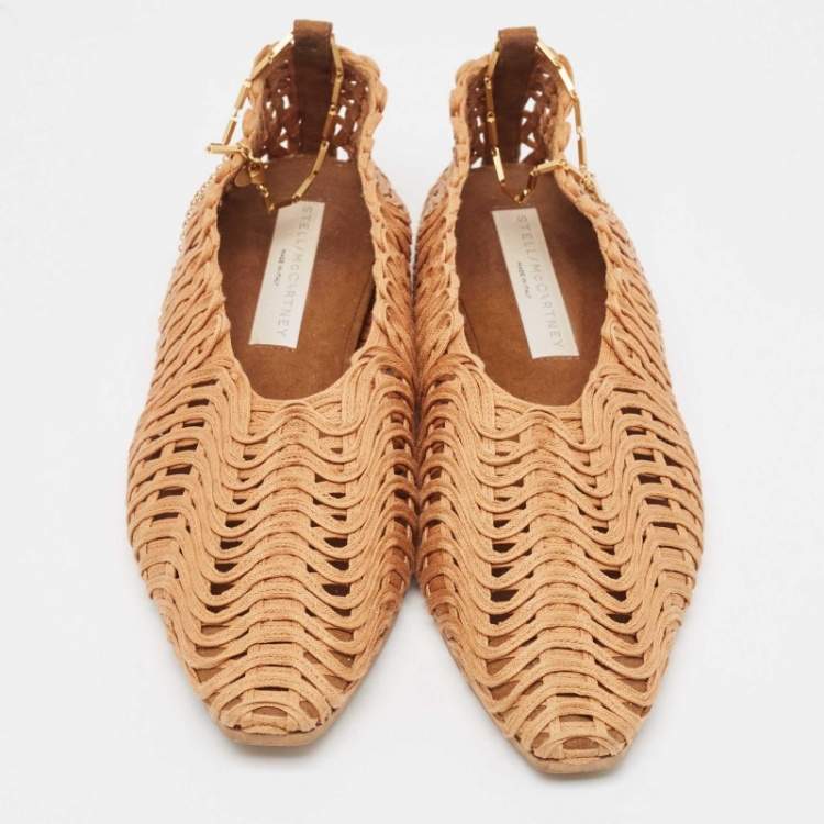 Pre Owned Stella McCartney Brown Woven Fabric Ballet Flats Size 37.5