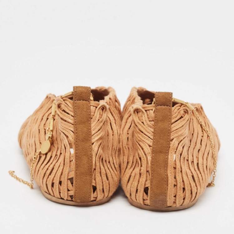 Pre Owned Stella McCartney Brown Woven Fabric Ballet Flats Size 37.5