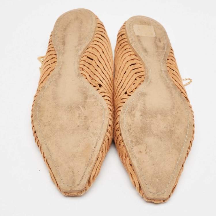 Pre Owned Stella McCartney Brown Woven Fabric Ballet Flats Size 37.5