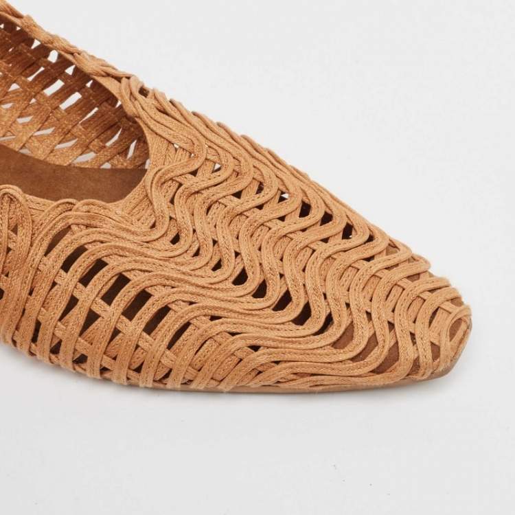 Pre Owned Stella McCartney Brown Woven Fabric Ballet Flats Size 37.5
