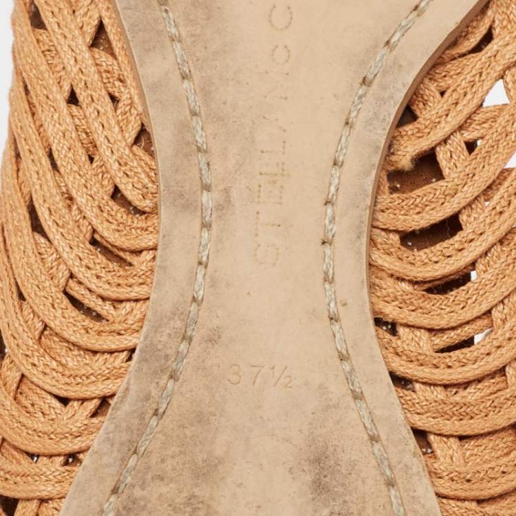 Pre Owned Stella McCartney Brown Woven Fabric Ballet Flats Size 37.5