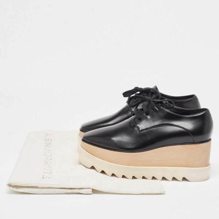 Pre Owned Stella McCartney Black Faux Leather Elyse Platform Derby Sneakers Size 37