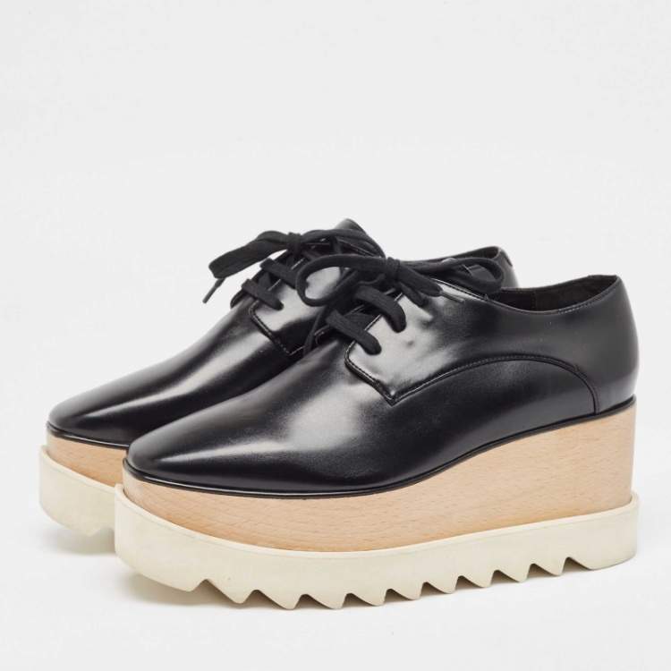 Pre Owned Stella McCartney Black Faux Leather Elyse Platform Derby Sneakers Size 37