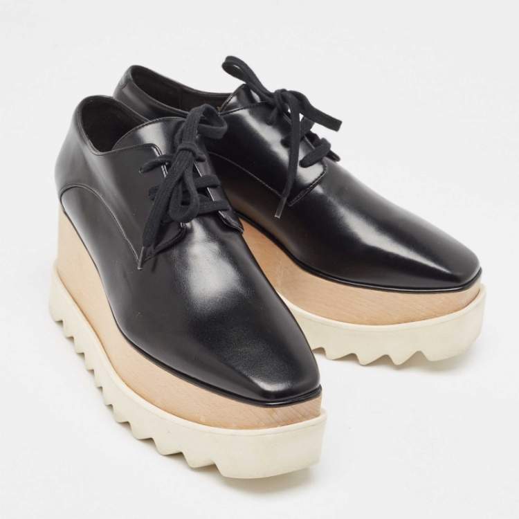Pre Owned Stella McCartney Black Faux Leather Elyse Platform Derby Sneakers Size 37