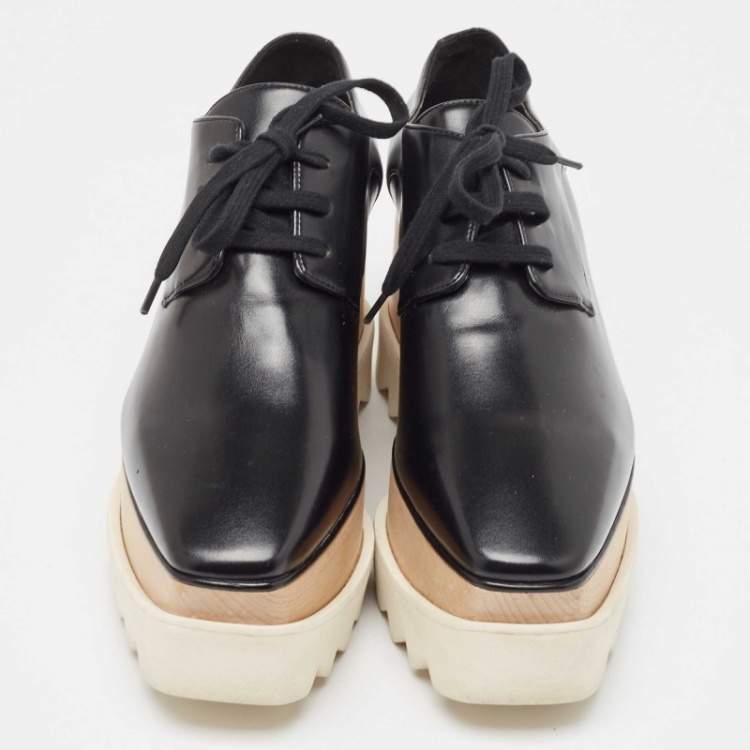 Pre Owned Stella McCartney Black Faux Leather Elyse Platform Derby Sneakers Size 37