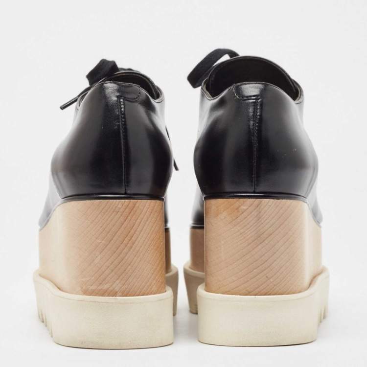 Pre Owned Stella McCartney Black Faux Leather Elyse Platform Derby Sneakers Size 37
