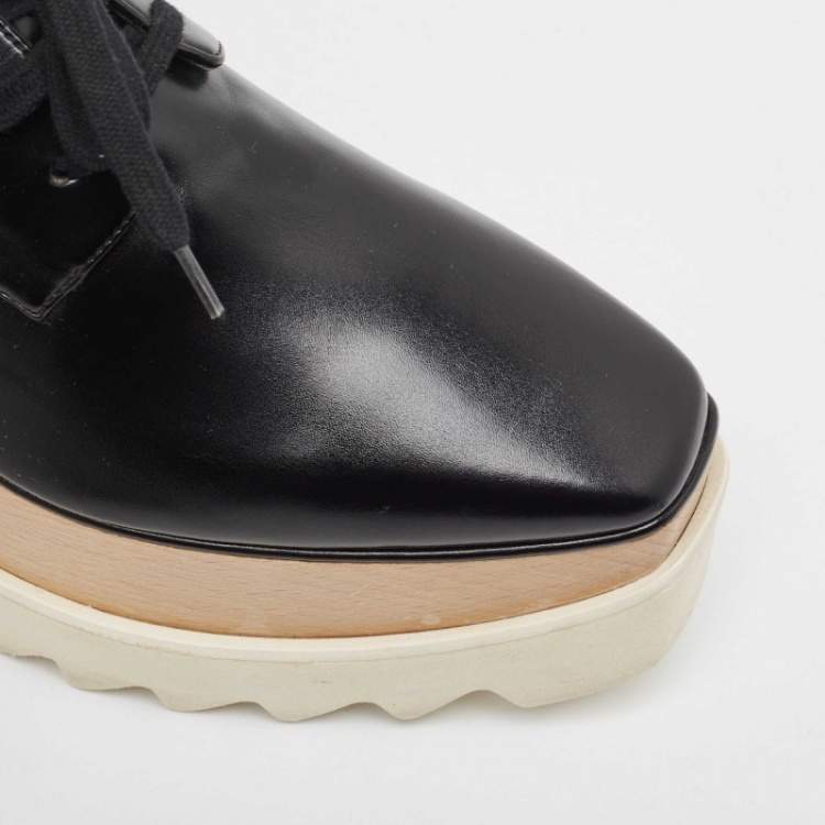 Pre Owned Stella McCartney Black Faux Leather Elyse Platform Derby Sneakers Size 37