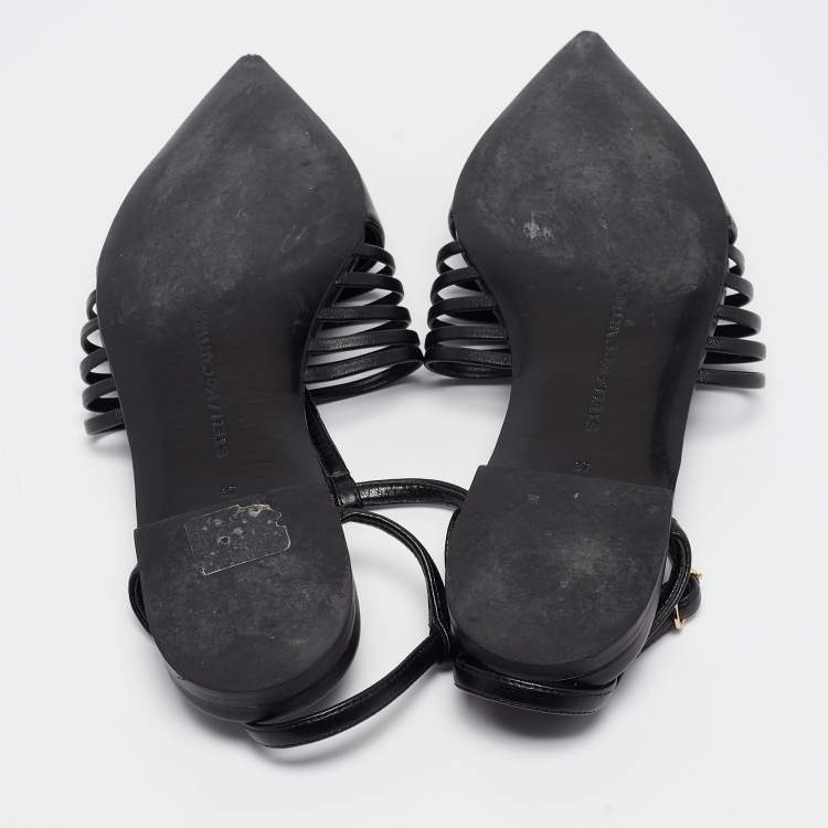 Pre Owned Stella McCartney Black Faux Leather Ankle Strap Ballet Flats Size 37