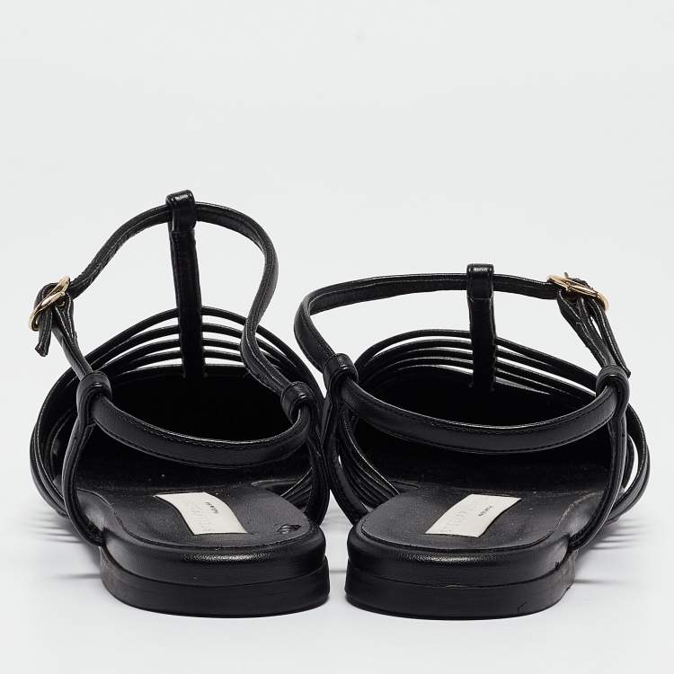 Pre Owned Stella McCartney Black Faux Leather Ankle Strap Ballet Flats Size 37
