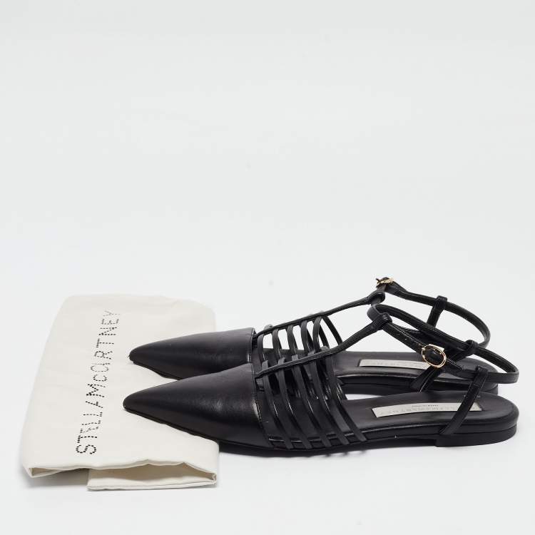 Pre Owned Stella McCartney Black Faux Leather Ankle Strap Ballet Flats Size 37