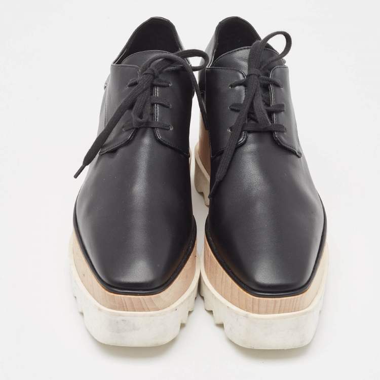 Pre Owned Stella McCartney Black Faux Leather Elyse Derby Sneakers Size 38.5