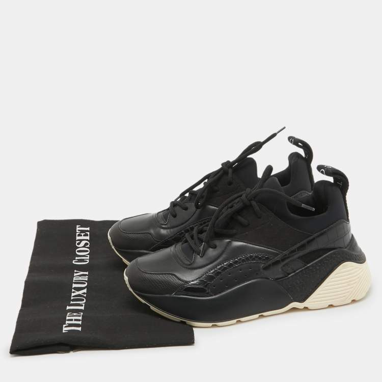Pre Owned Stella McCartney Black Faux Leather and Neoprene Eclypse Sneakers Size 35
