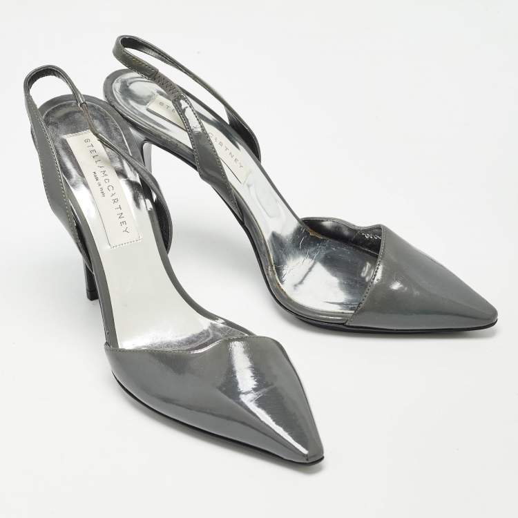 Pre Owned Stella McCartney Grey Faux Patent Leather Slingback Pumps Size 36.5