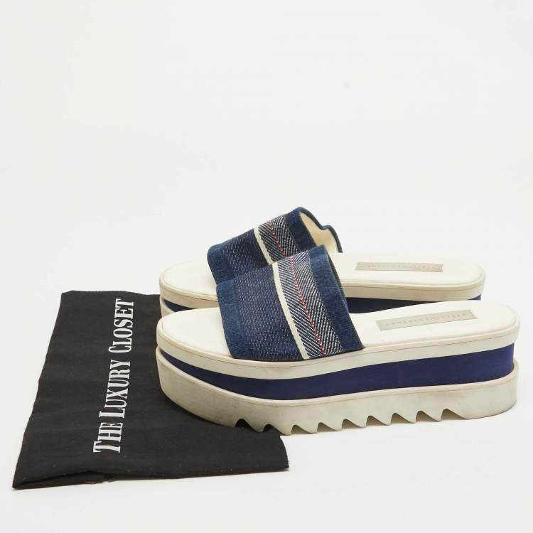 Pre Owned Stella McCartney Blue Denim Elyse Platform Slide Sandals Size 39