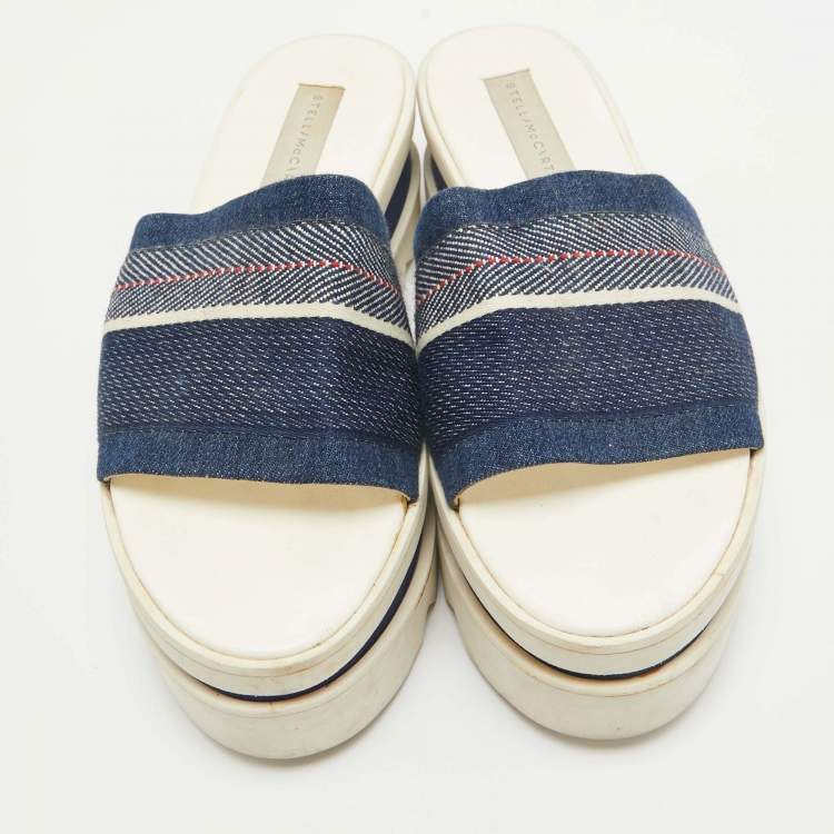 Pre Owned Stella McCartney Blue Denim Elyse Platform Slide Sandals Size 39