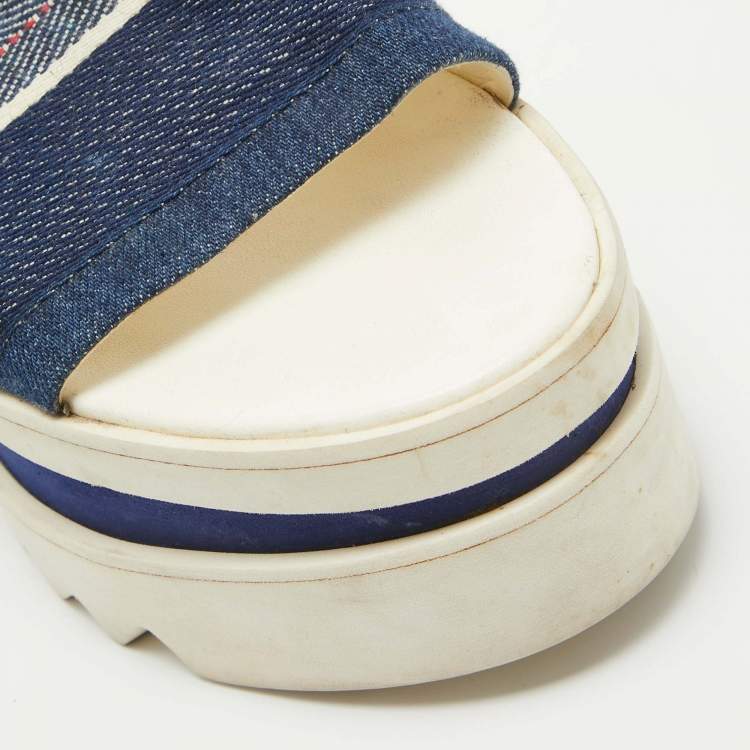 Pre Owned Stella McCartney Blue Denim Elyse Platform Slide Sandals Size 39