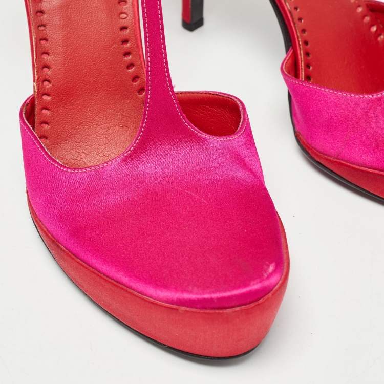 Pre Owned Stella McCartney Pink/Red Satin T-Bar Ankle Strap Pumps Size 38