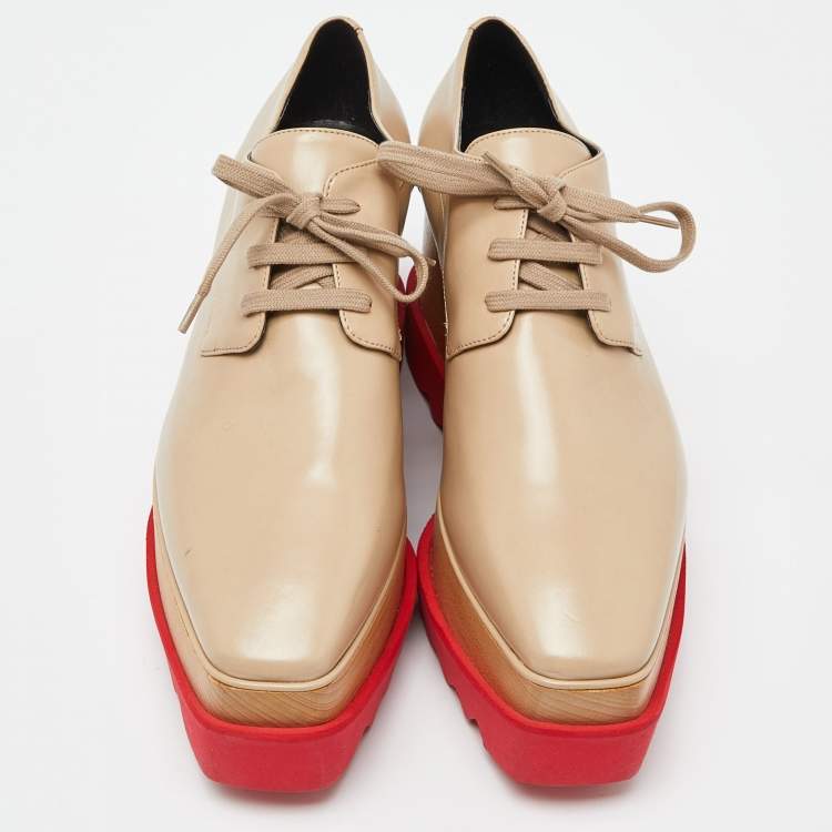 Pre Owned Stella McCartney Beige Faux Leather Elyse Derby Sneakers Size 38