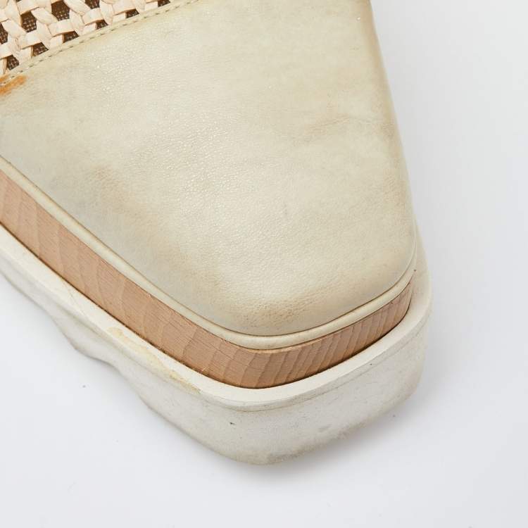 Pre Owned Stella McCartney Two Tone Beige Woven Faux Leather  Elyse Platform Derby Sneakers Size 38