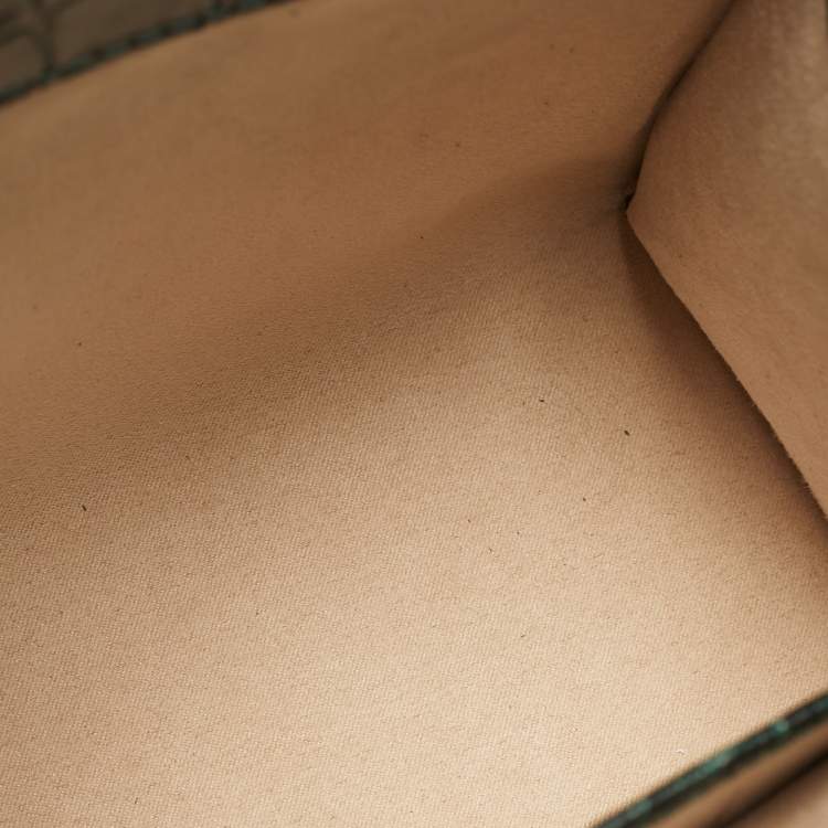 Pre Owned Strathberry Midi Nano Green Croc Embossed Leather Tote