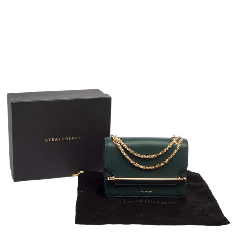 Pre Owned Strathberry Green Leather Mini East/west Leather Crossbody Bag